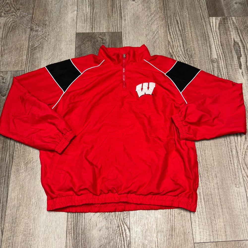 Vintage Wisconsin Bucky Badgers Red NCAA College 1/4 Zip Jacket side zip lined
